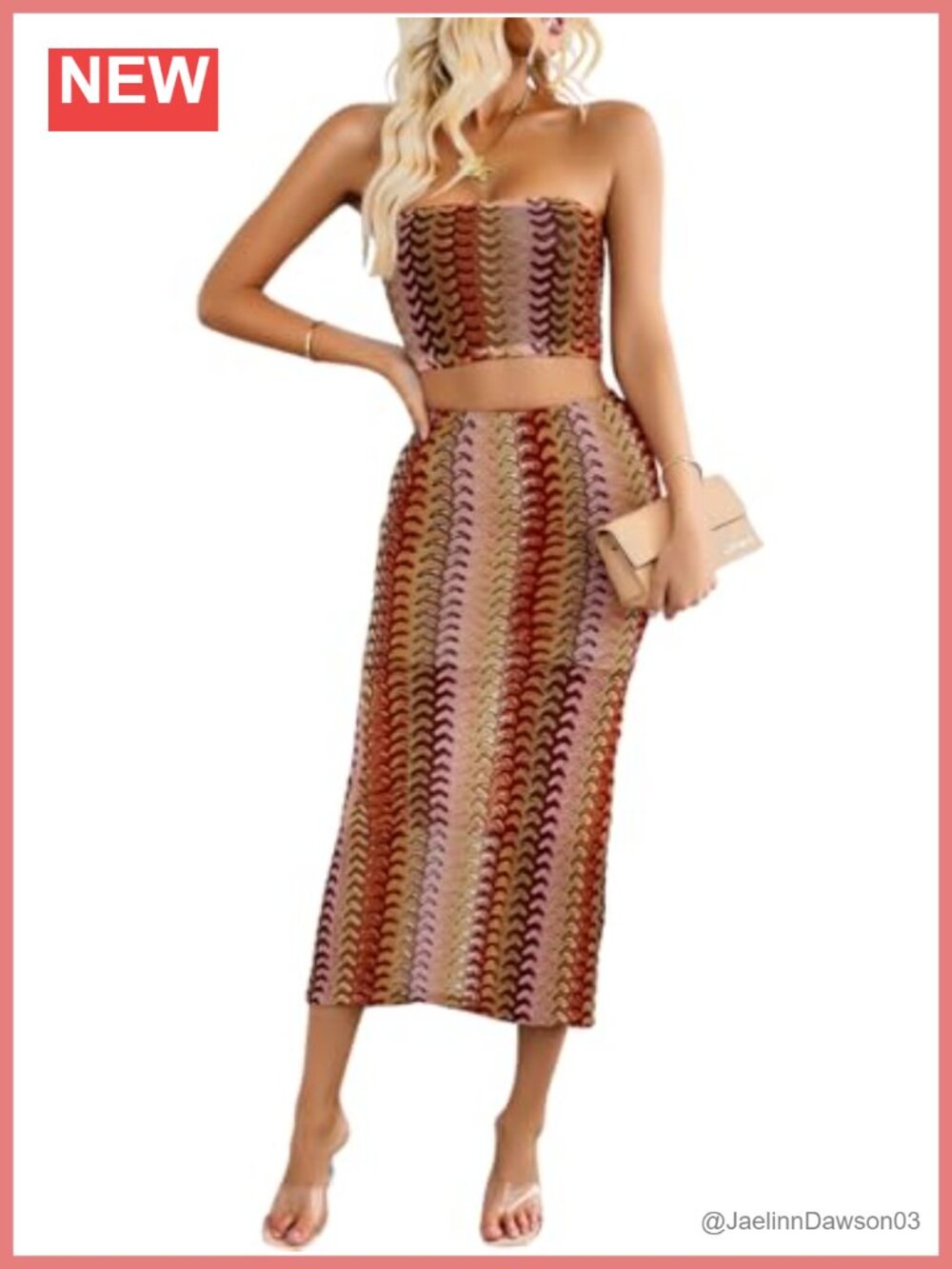 EHSUYAB Crochet Skirt Set 2 Piece Midi Bodycon Vacation Outfit